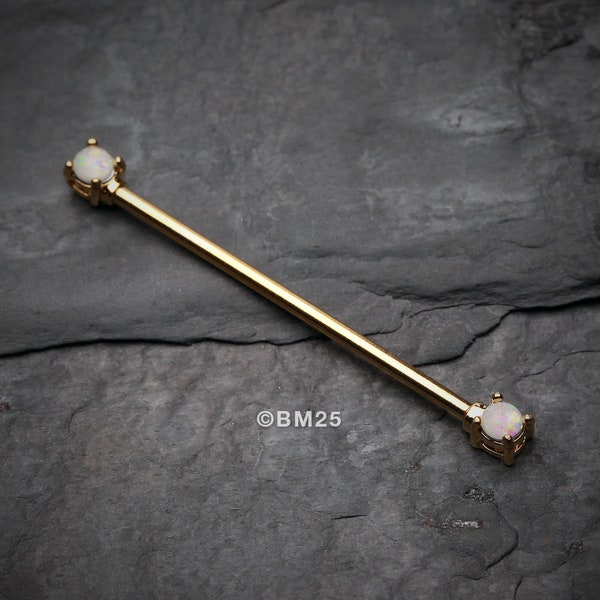 Golden Opal Sparkle Prong Industrial Barbell-White