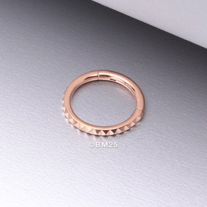 Implant Grade Titanium Rose Gold Pyramid Studded Geometric Seamless Clicker Hoop Ring