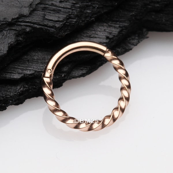 Rose Gold Twisted Metal Seamless Clicker Hoop Ring