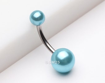 Pearlescent Luster Basic Belly Button Ring-Aqua