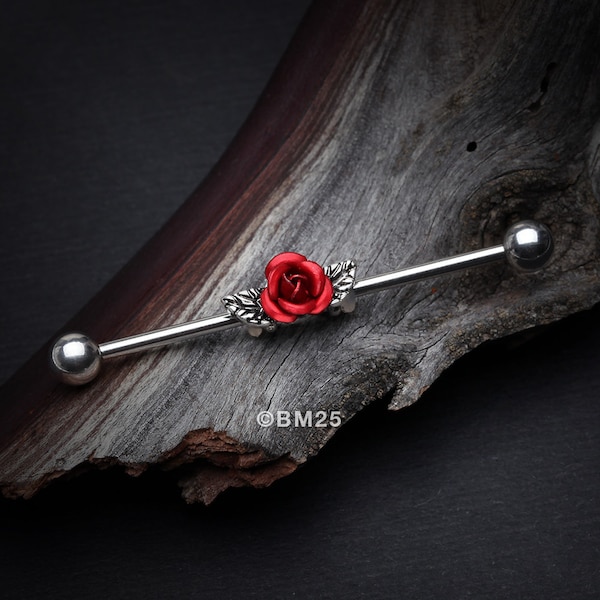 Vintage Red Rose Industrial Barbell-Red