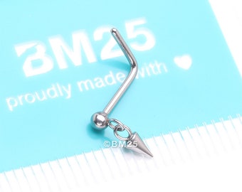 Steel Ball Dangle Chained Spike L-Shaped Nose Ring