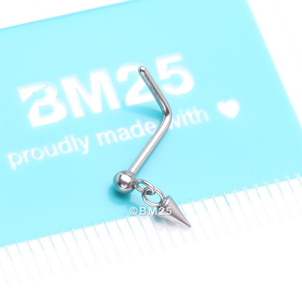 Steel Ball Dangle Chained Spike L-Shaped Nose Ring