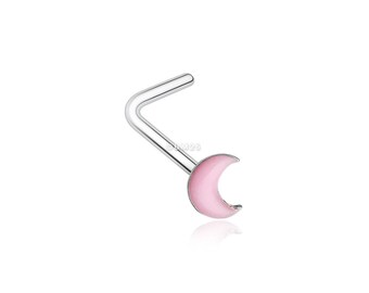 Glow in the Dark Crescent Moon L-Shaped Nose Ring - Pink