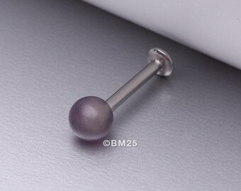 Amethyst Stone Ball Top Steel Flat Back Stud Labret