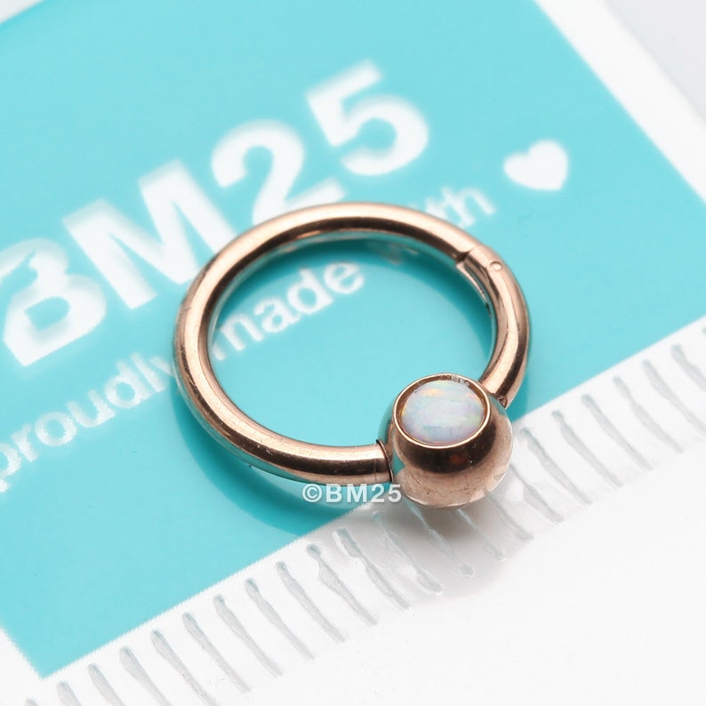 White Opal Rose Gold Fire Opal Sparkle CBR Style Seamless Clicker Hoop Ring