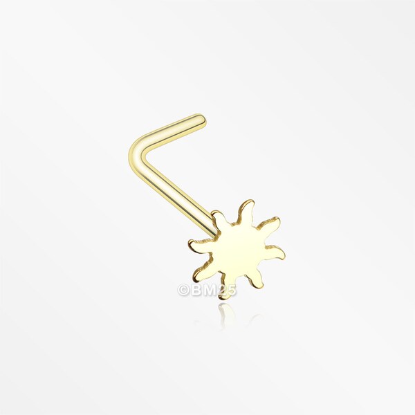 Golden Dainty Blazing Sun Icon L-Shaped Nose Ring-Gold