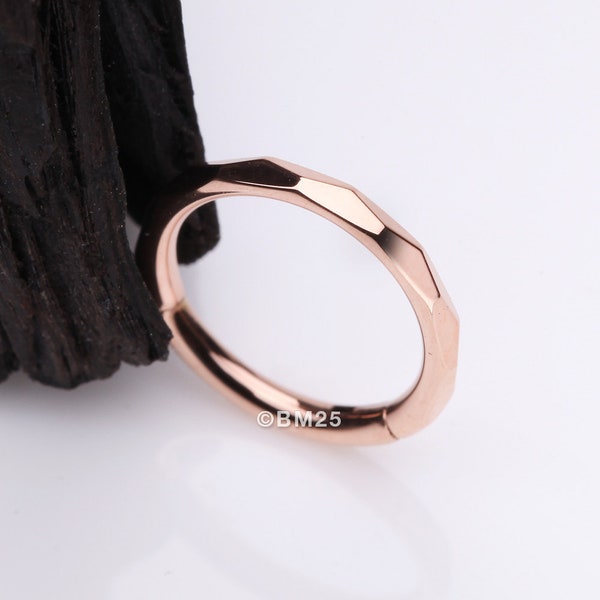 Implant Grade Titanium Rose Gold Diamond Cut Faceted Seamless Clicker Hoop Ring