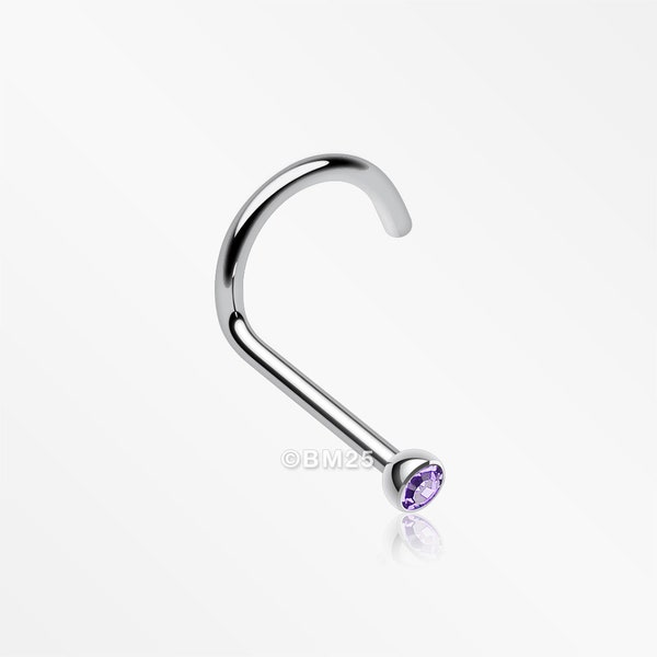 Press Fit Gem Top Steel Nose Screw Ring-Tanzanite