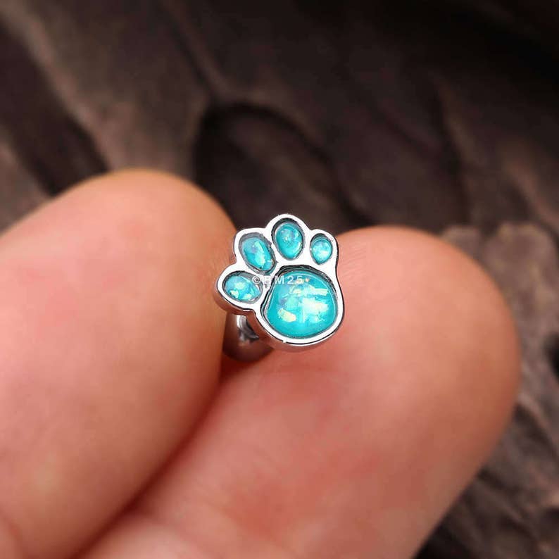 Adorable Paw Print Opal Sparkle Cartilage Tragus Earring