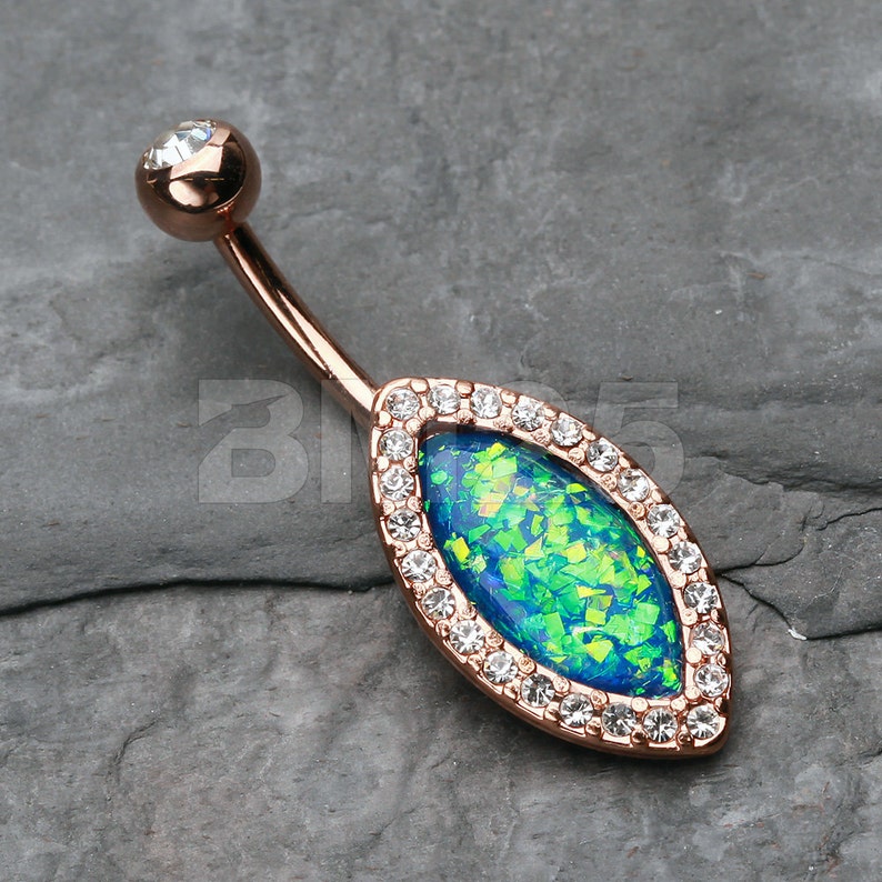 Rose Gold Opal Diamante Belly Button Ring
