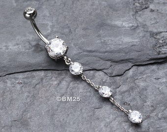 Triple Crystal Droplets Belly Button Ring-Clear Gem