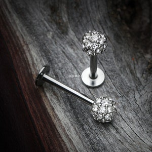 Pave Sparkle Full Dome Top Steel Labret-Clear Gem