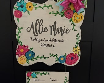 Floral  Wooden Baby Door Hanger