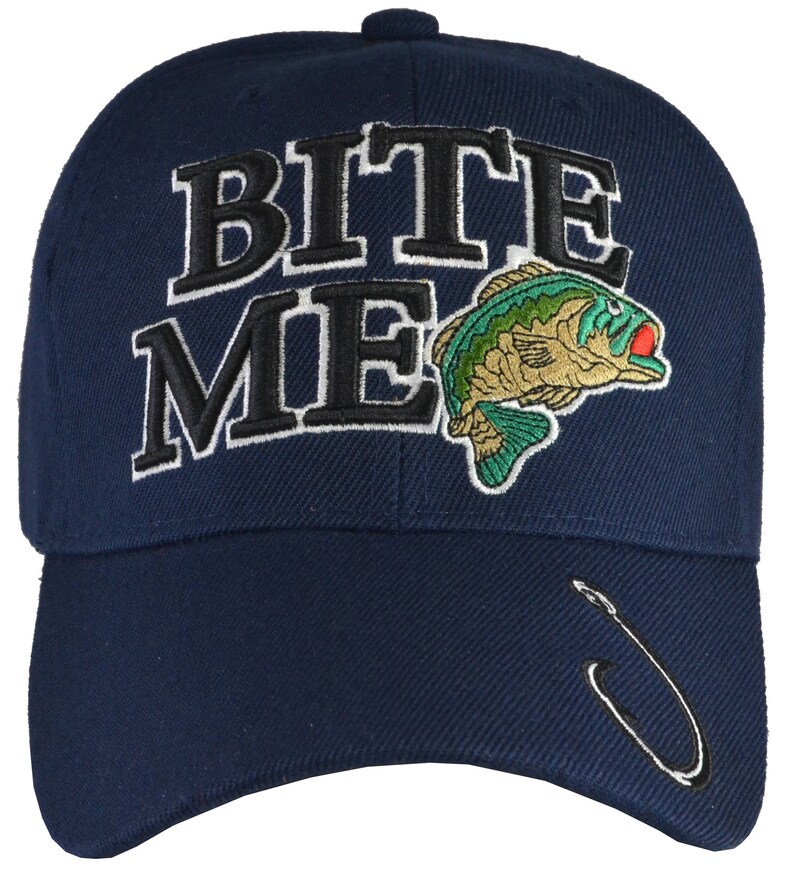 Bite Me embroidered Black BASS fish hat baseball style adjustable FreeShipping