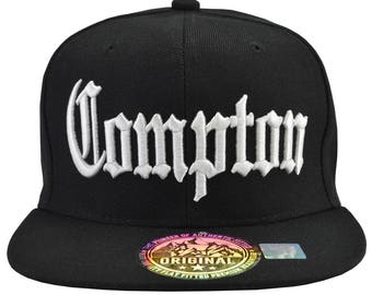 Compton  Snap Back Black   Hat White Embroidered  with Adjustable Strap Free Shipping