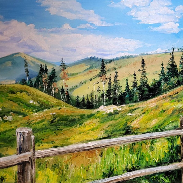 Original oil painting "Behind the fence..."