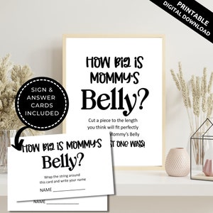 Minimalista Quão grande é o sinal e cartas da barriga da mamãe Jogo para impressão do chá de bebê, Jogo de adivinhar o tamanho da barriga, Jogo de adivinhação da barriga