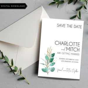 Save The Date invitation Template, Save the Date Announcement Printable Card, Personalized Wedding Invitations, Greenery Save The Date 5x7