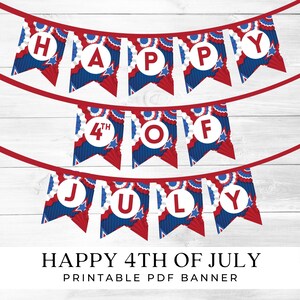 4th of July Bunting Printable, Happy 4th of July Banner Printable PDF, July 4th Decor, Printable 4th of July Banner, Fourth of July Decor
