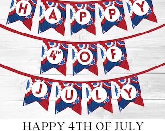 Happy 4th of July Banner: Patriotic Printable Decor (PDF)