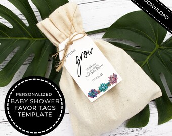 Etiquetas de regalo para baby shower con suculentas: Etiqueta de regalo con vegetación (descarga digital)