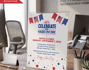 Printable Labor Day Office Sign, Business Holiday Notice, Workplace Closed Sign, Labor Day Decor, Office Door Printable, Instant Download