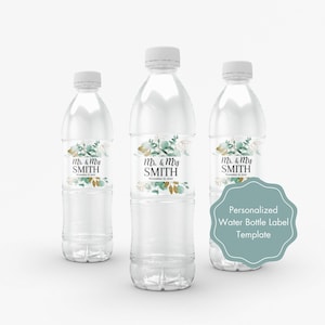 Greenery Mr & Mrs Water Bottle Template, Water Bottle Label Template for Weddings, Custom Water Bottle Label Template, Water Bottle Label