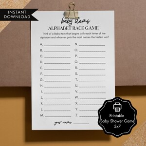 Minimalist Baby Shower Alphabet Race Game | ABC Alphabet Game | Fun Baby Shower Games | DIY Baby Shower Printable | Baby Shower Ideas