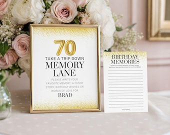 Personalized Birthday Memory Lane Sign & Cards Gold Guest Book Alternative Printable Party Decor Any Age 50th, 60th, 65th, 70th, 75th
