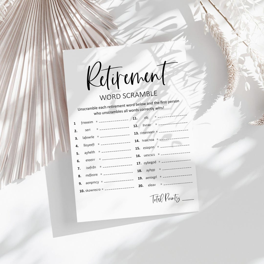 Retirement Word Scramble Game Printable, Fun Party Activity for ...