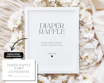 Minimalist Diaper Raffle Sign & Cards: Baby Shower Game (Digital Download)