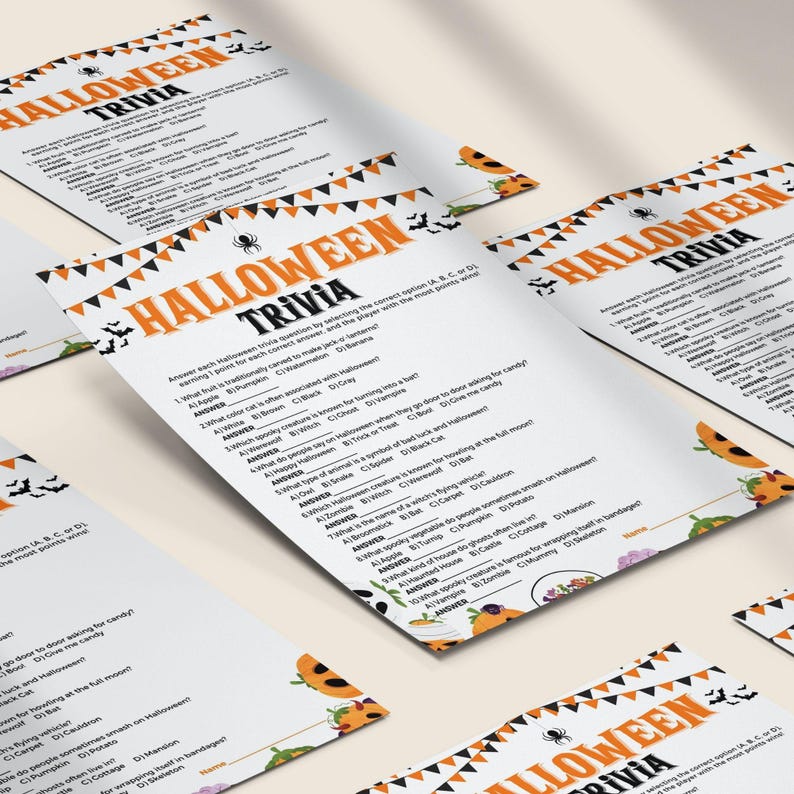 Halloween Trivia Game Printable Fun Halloween Quiz for Kids and Adults