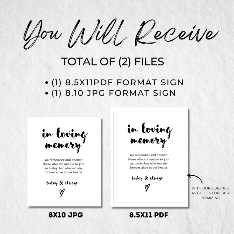 Printable in Loving Memory Memorial Sign for a Wedding Instant Download