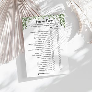 Ever or Never Bridal Shower Game | Fun Printable Bachelorette Party Activity | Guessing Game | Instant Download | Bridal Party Games