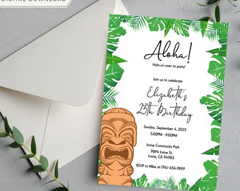 Aloha Luau Birthday Invitation: Tropical Leaves (Digital Download)