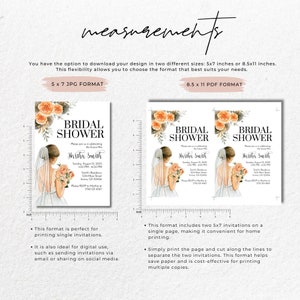 Elegant Watercolor Bridal Shower Invitation Template - Customizable Floral Bride Design for Digital or Printed Invitations 5x7