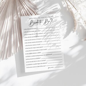 How Well Do You Know the Bride-to-Be Printable Game 5x7, Bridal Shower Games, Bridal Shower Activity, Minimalist Bridal, Bridal Trivia