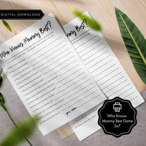 Who Knows Mommy Best Baby Shower Printable Game, Baby Shower Game, How Well Do You Know the Mommy, Minimalist Printable Baby Shower Game