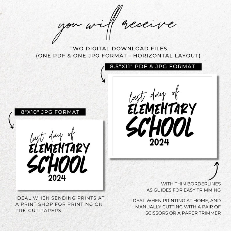 Last Day Elementary School Class of 2024 Printable 8x10 Sign, Last Day