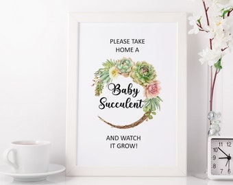 Greenery Baby Shower Succulent Sign: 8x10 Printable (Digital Download)