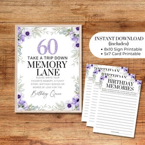 Elegante Memory Lane-bord en kaartenset voor 60e verjaardag - deel dierbare herinneringen en verjaardagswensen, verjaardagsgeheugenkaarten voor een 60e verjaardag