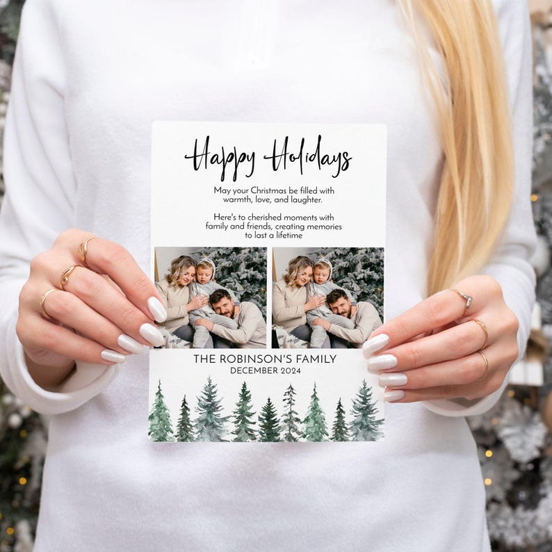 Editable Christmas Photo Card | Happy Holidays 2024 | Custom Family Holiday Card | Printable 5x7 Digital Download in Corjl | Christmas Card