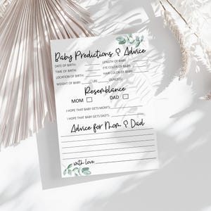 Cartes souvenir imprimables de prédictions de bébé et de conseils pour une baby shower sans distinction de sexe, jeu interactif amusant pour baby shower, téléchargement immédiat