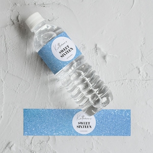 Personalisierte Wasserflaschenetiketten | Benutzerdefiniertes Glitzer-Design | Jedes Alters-Geburtstags-Gastgeschenk Printable | Bearbeitbare Instant Download Blau