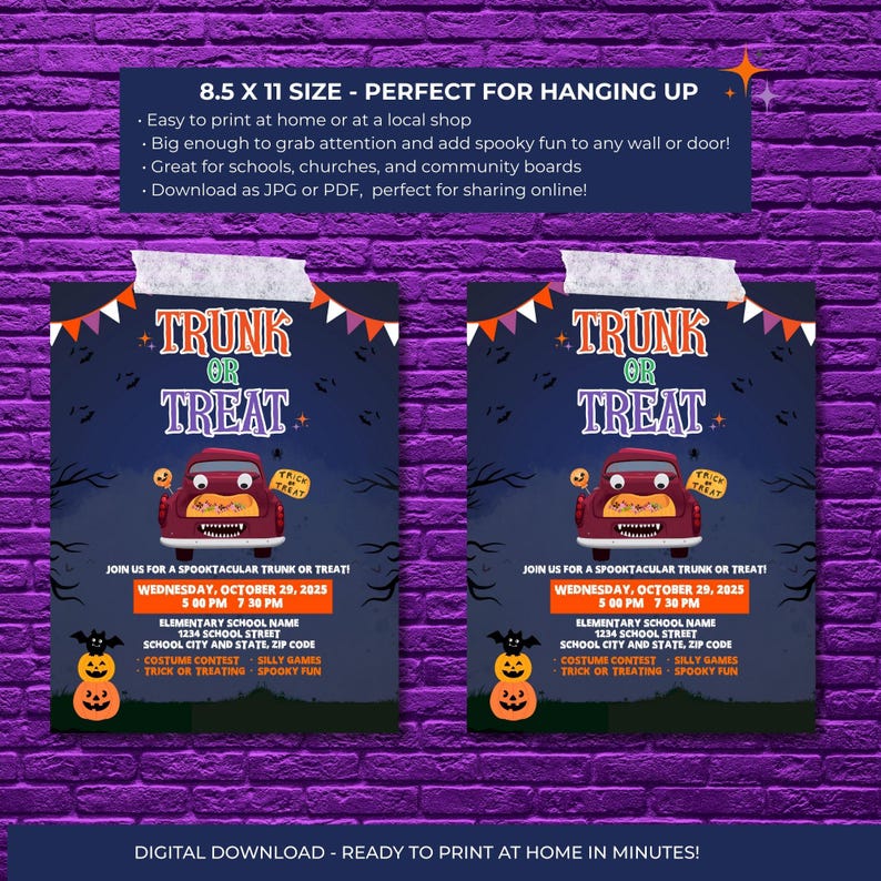 Trunk or Treat Flyer Template: Editable Halloween Party Sign (digital ...