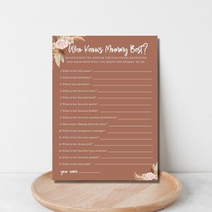 Who Knows Mommy Best Baby Shower Printable Game, Baby Shower Game, How Well Do You Know the Mommy, Boho Printable Baby Shower Game