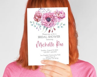 Personalisierte Blumen Brautparty Einladung Vorlage, Blush Pink Blumen Brautparty Einladung Vorlage, druckbare Blumen Brautparty 15x7