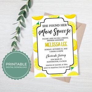 Main Squeeze Bridal Shower Invitation Template, Lemon Bridal Shower, Main Squeeze, She Found Her Main, Bridal Shower, Citrus Bridal Shower