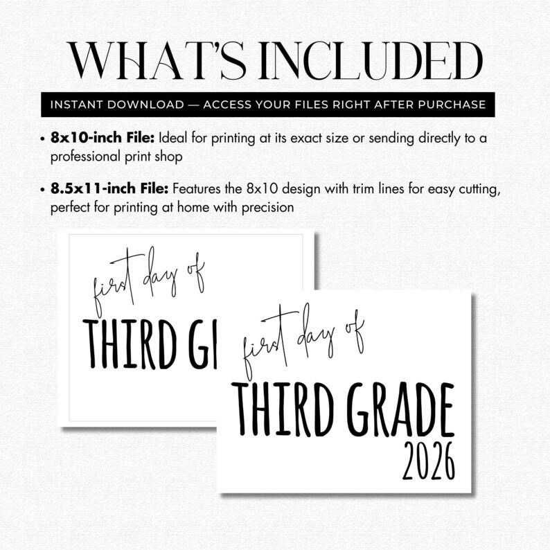 First Day of Third Grade 2026 Printable Sign, Back to School Photo Prop ...